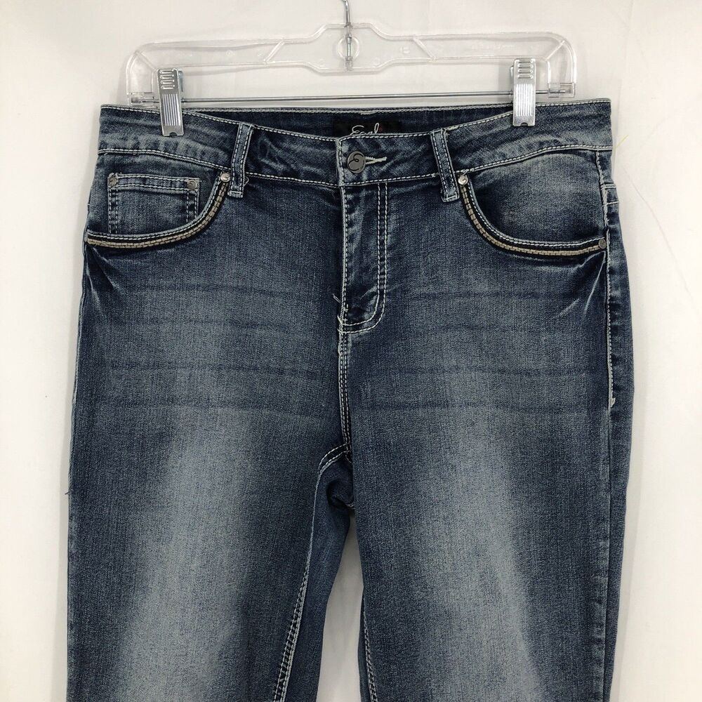 Earl Jeans Slim Ankle Rhinestone Studded Flap Pocket Blue Denim 10 (32x28)
